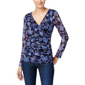 INC IPrinted Faux-Wrap Top